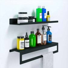 Держатель для полотенец и настенная навесная полка для ванной комнаты 50 см Черная